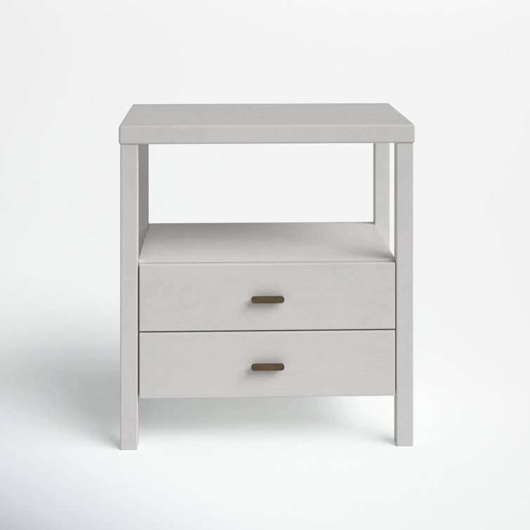 Wind White Solid Wood 2 Drawer Nightstand