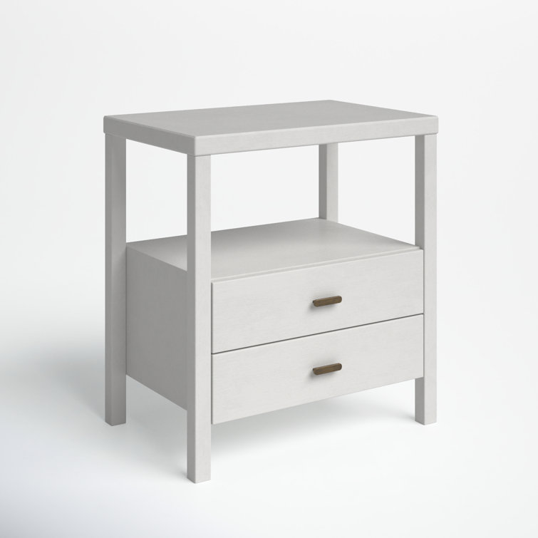 Wind White Solid Wood 2 Drawer Nightstand