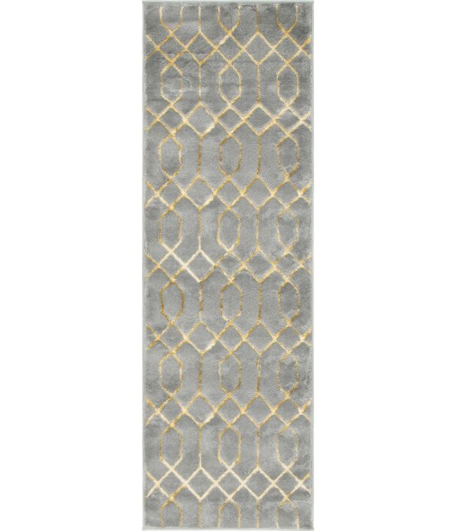 Glam Gray and Gold Trellis Runner Rug