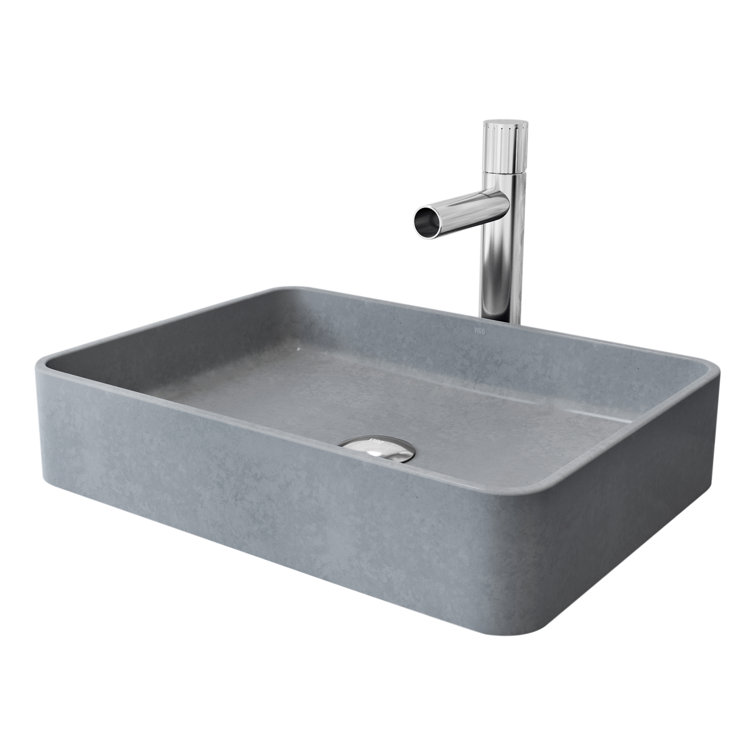 Ashford Gray Concrete Rectangular Vessel Sink with Chrome Faucet