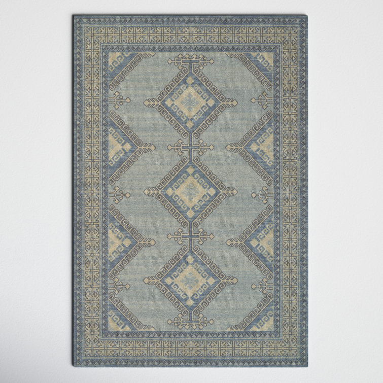 Aldona Blue and Beige Oriental Wool Rectangle Rug