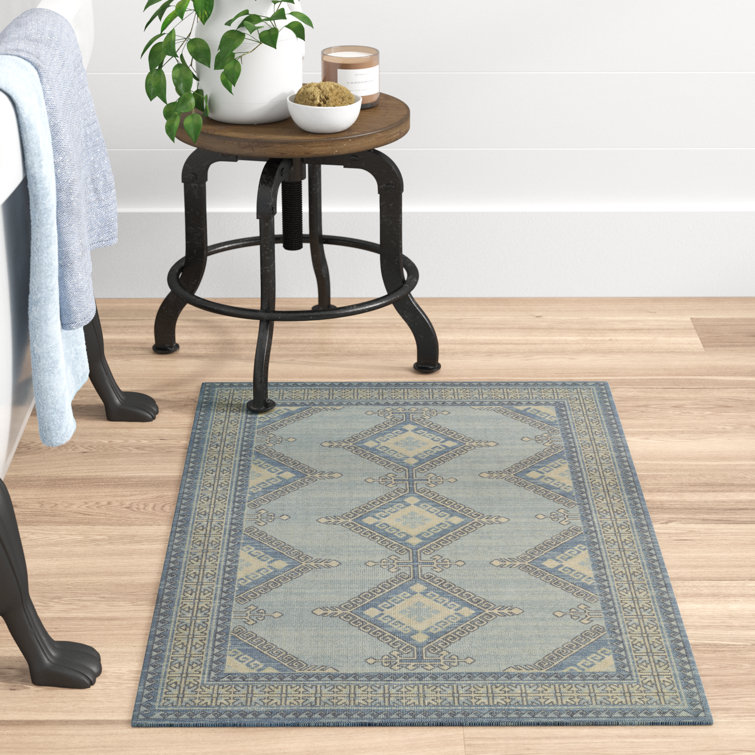 Aldona Blue and Beige Oriental Wool Rectangle Rug