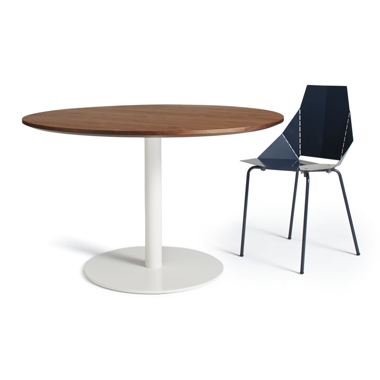 Walnut and Matte White Round Mid-century Modern Dining Table