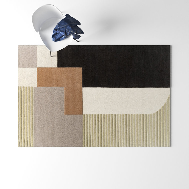 Handmade Tufted Geometric Black Wool 6' x 9' Area Rug