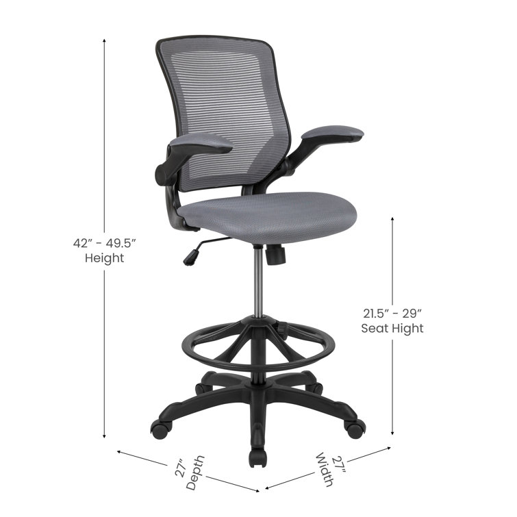 Dark Gray Mesh Ergonomic Drafting Chair with Adjustable Arms