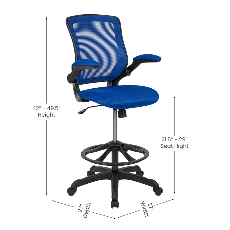 ErgoFlex Mesh Mid-Back Drafting Chair with Adjustable Arms in Blue