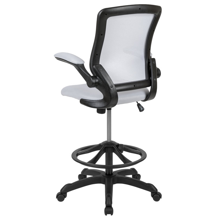 White Mesh Ergonomic Drafting Chair with Adjustable Foot Ring