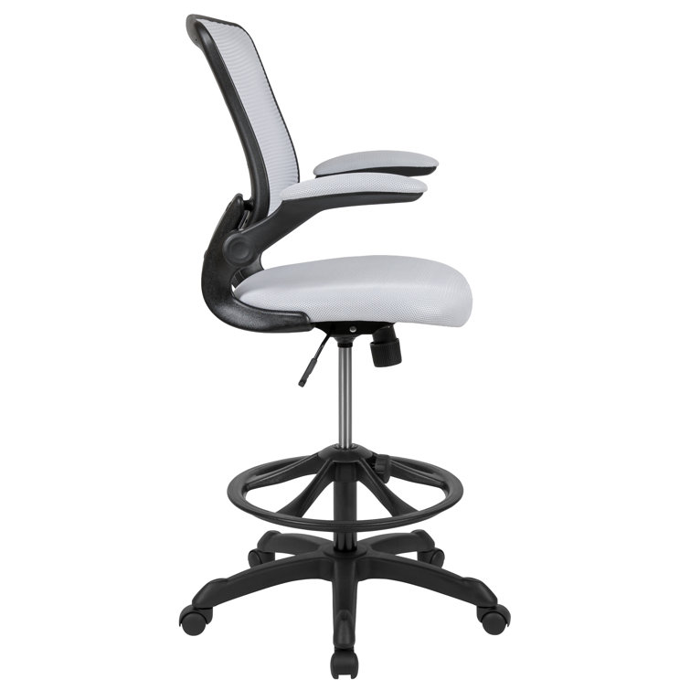 White Mesh Ergonomic Drafting Chair with Adjustable Foot Ring