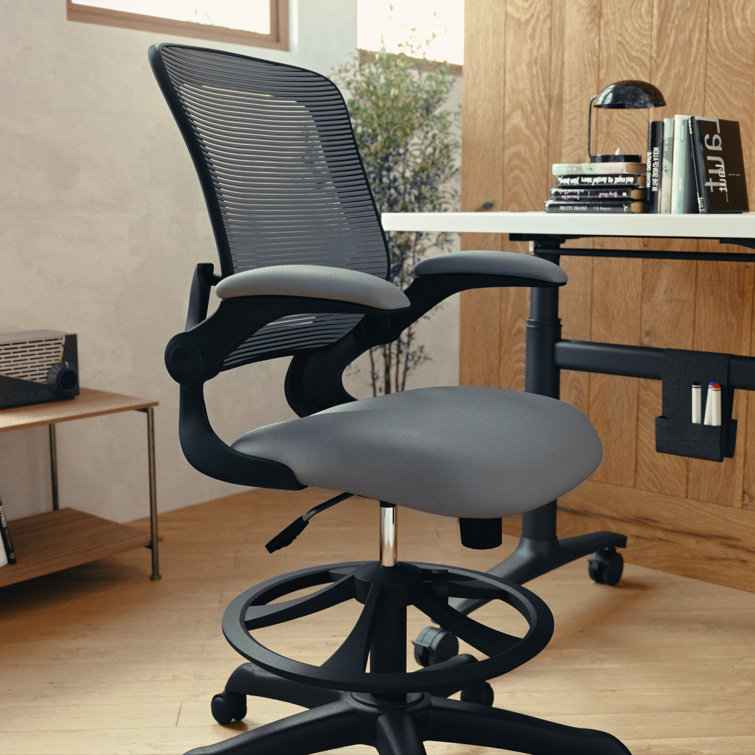 Dark Gray Mesh Ergonomic Drafting Chair with Adjustable Arms