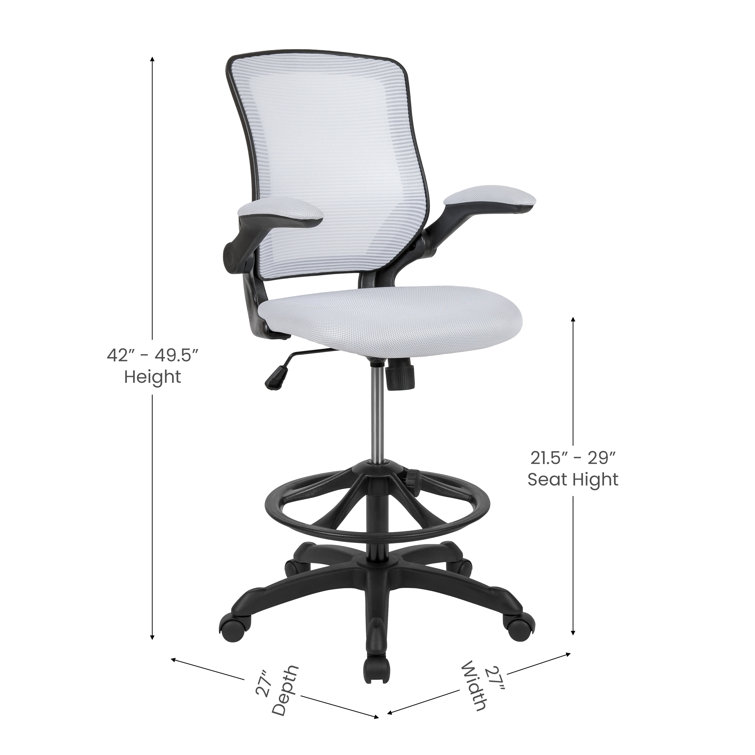 White Mesh Ergonomic Drafting Chair with Adjustable Foot Ring