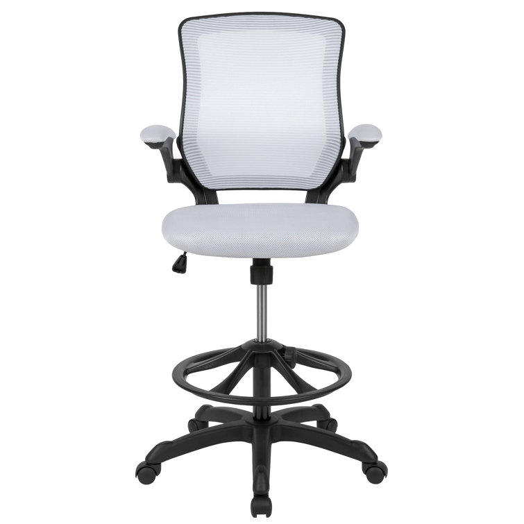 White Mesh Ergonomic Drafting Chair with Adjustable Foot Ring