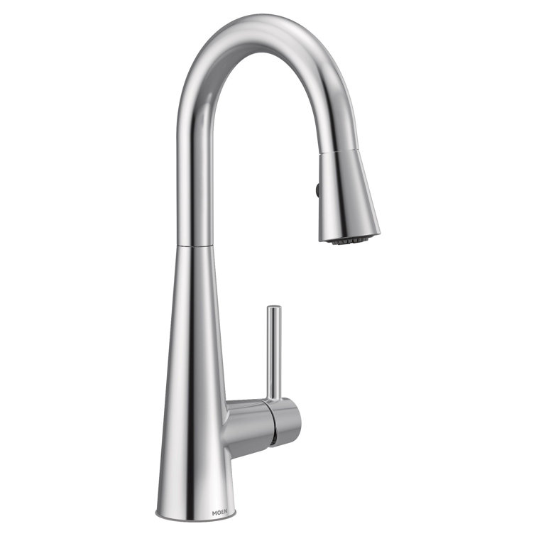 Modern Sleek Chrome Bar Faucet with 360° Swivel Pull-out Spray