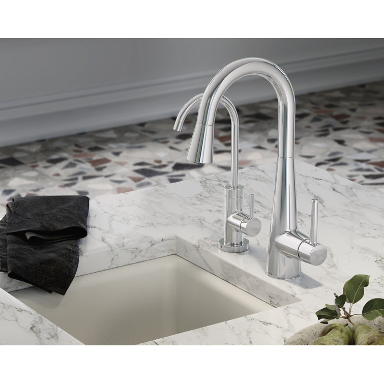 Modern Sleek Chrome Bar Faucet with 360° Swivel Pull-out Spray