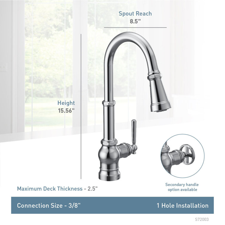 Sleek 17" Chrome Transitional Kitchen Faucet with Pull-out Spray