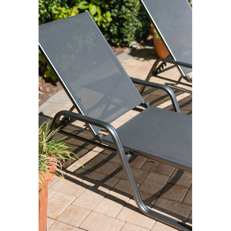 Gray Aluminum Outdoor Stackable Chaise Lounge Set