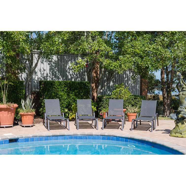Gray Aluminum Outdoor Stackable Chaise Lounge Set