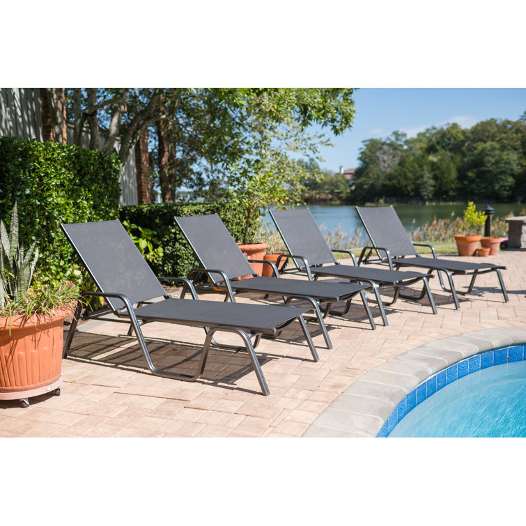 Gray Aluminum Outdoor Stackable Chaise Lounge Set