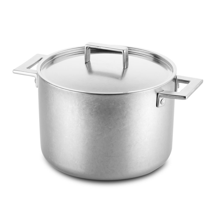 Attiva Pewter 6.5 qt Stainless Steel Minimalist Deep Pot with Lid