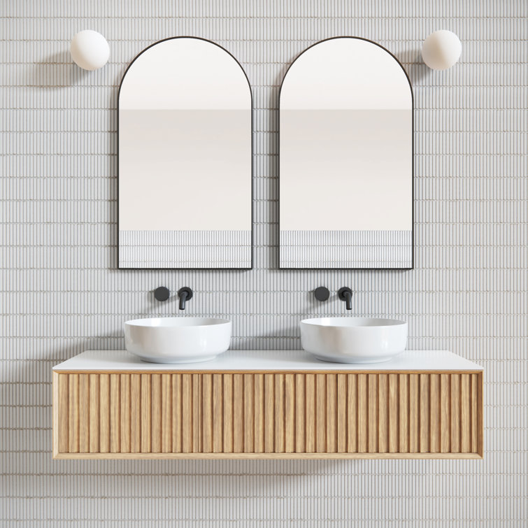 Black Arched Stainless Steel Framed Rectangular Mirror