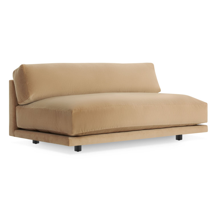Camel Velvet Armless Sofa with Kiln Dried Hardwood Frame