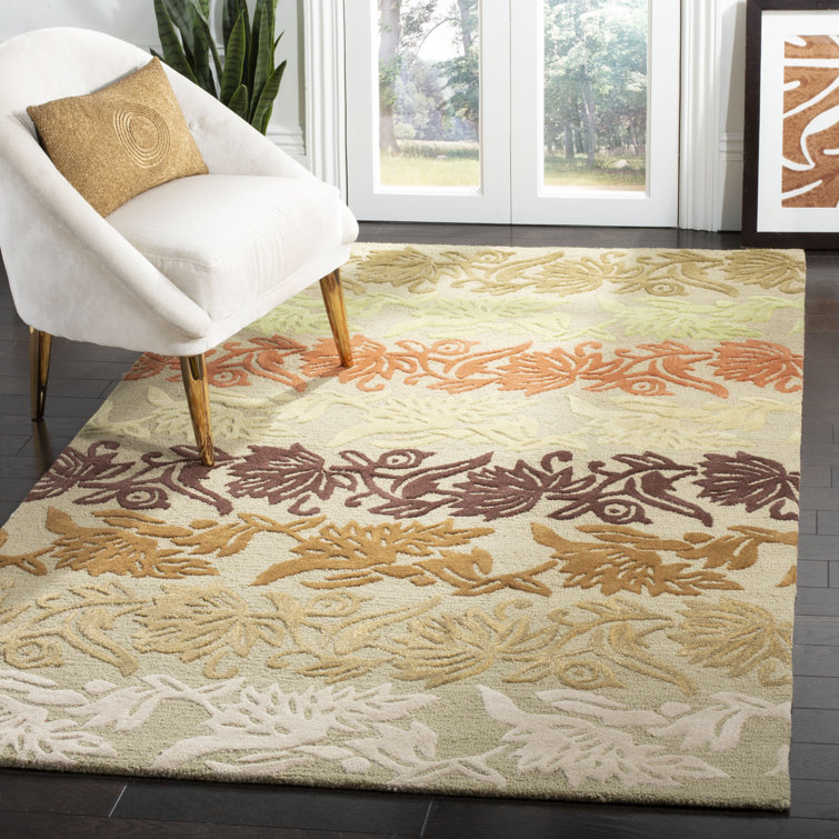 Handmade Multicolor Tufted Wool and Viscose Floral Rug