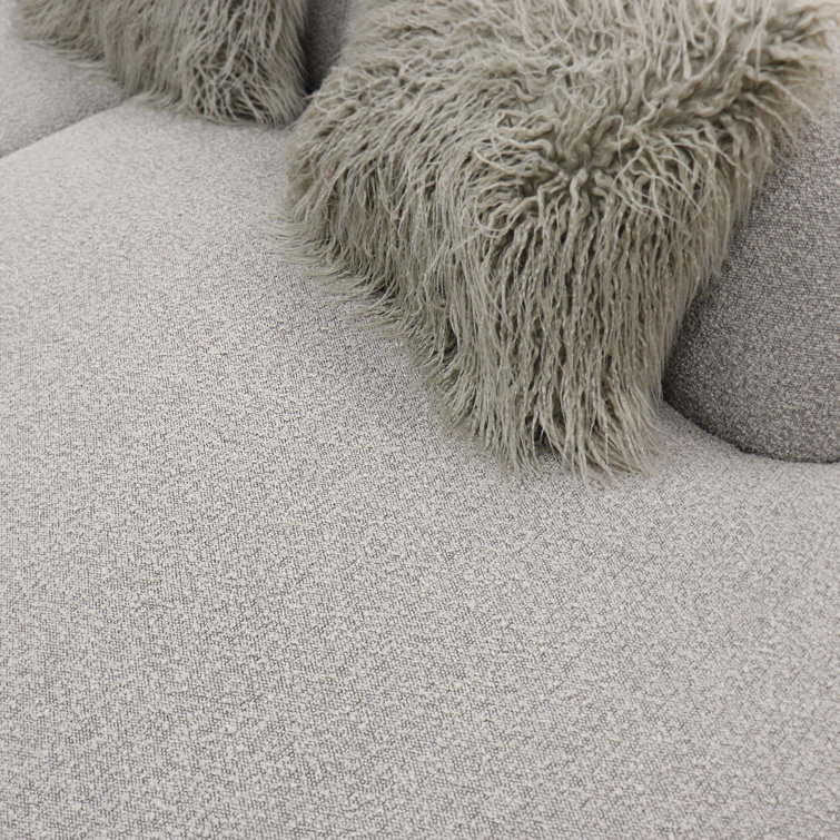 Simona Modern Curved 150'' Grey Fabric Sofa with Track Arms