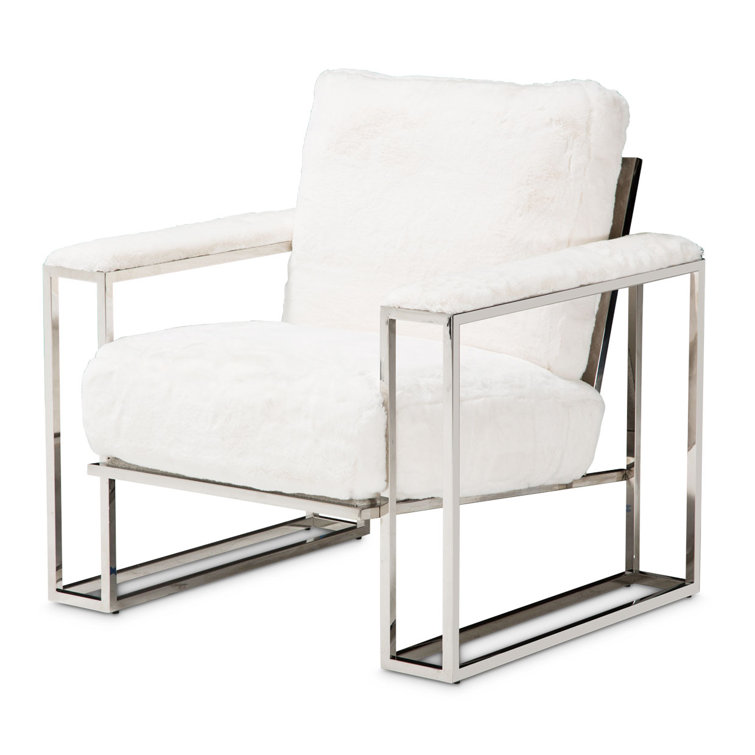 Astro 35.75'' White Contemporary Metal Faux-Fur Accent Chair