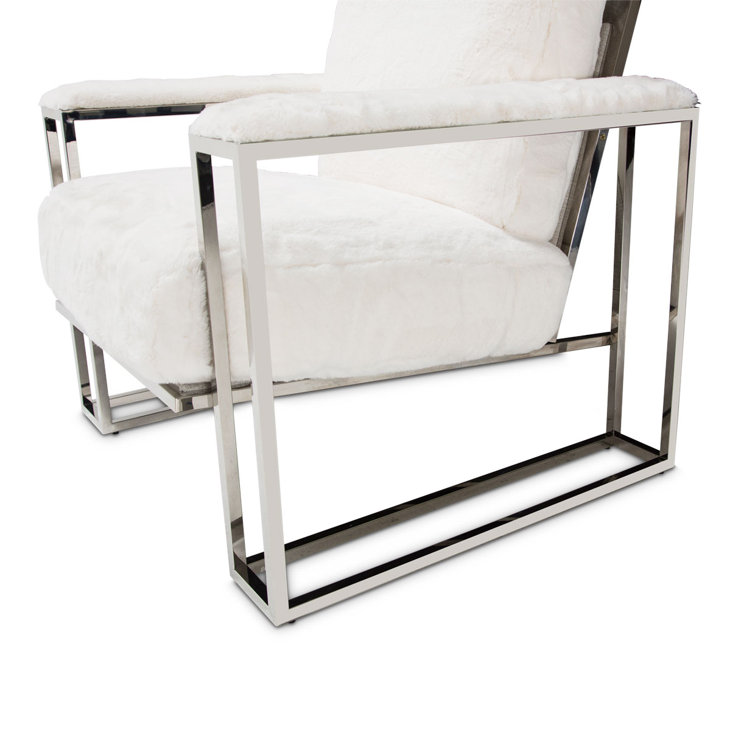 Astro 35.75'' White Contemporary Metal Faux-Fur Accent Chair