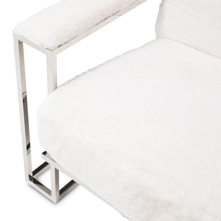 Astro 35.75'' White Contemporary Metal Faux-Fur Accent Chair