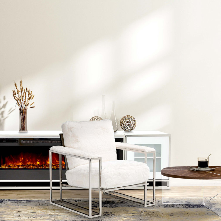Astro 35.75'' White Contemporary Metal Faux-Fur Accent Chair