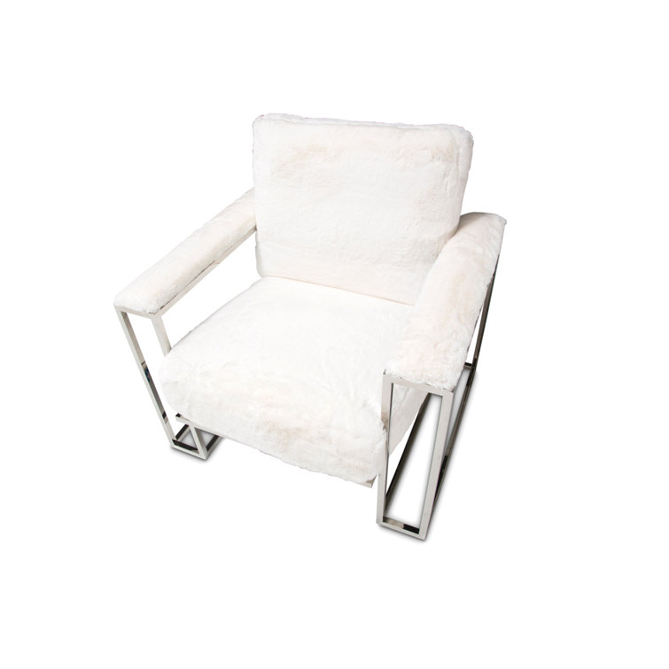 Astro 35.75'' White Contemporary Metal Faux-Fur Accent Chair