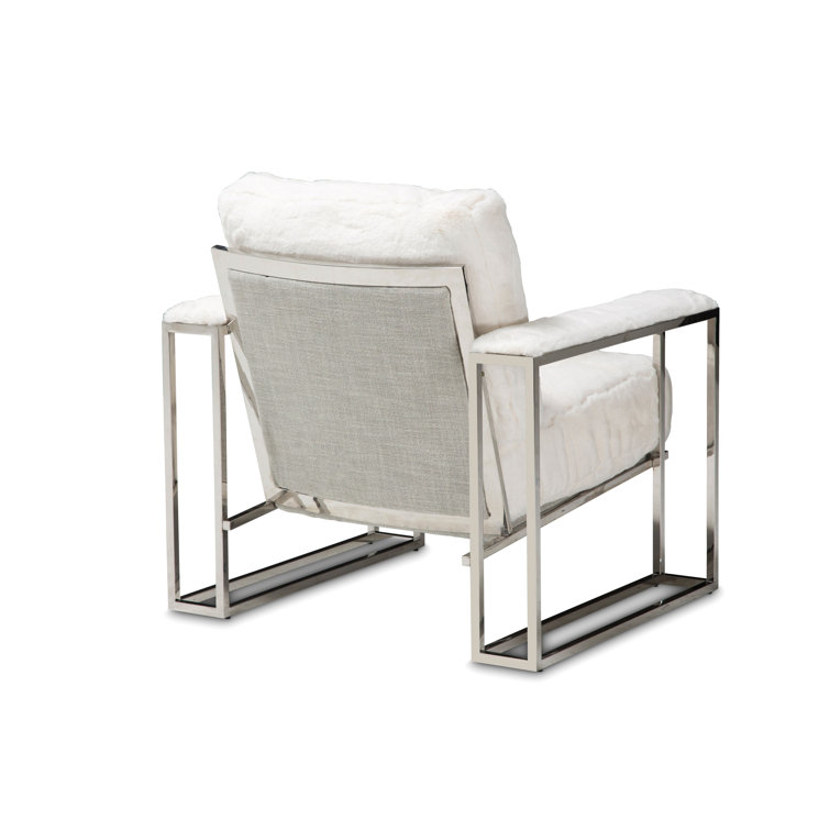 Astro 35.75'' White Contemporary Metal Faux-Fur Accent Chair