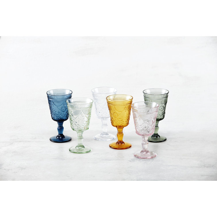 Amber 10oz Abstract Design Glass Goblet Set of 6