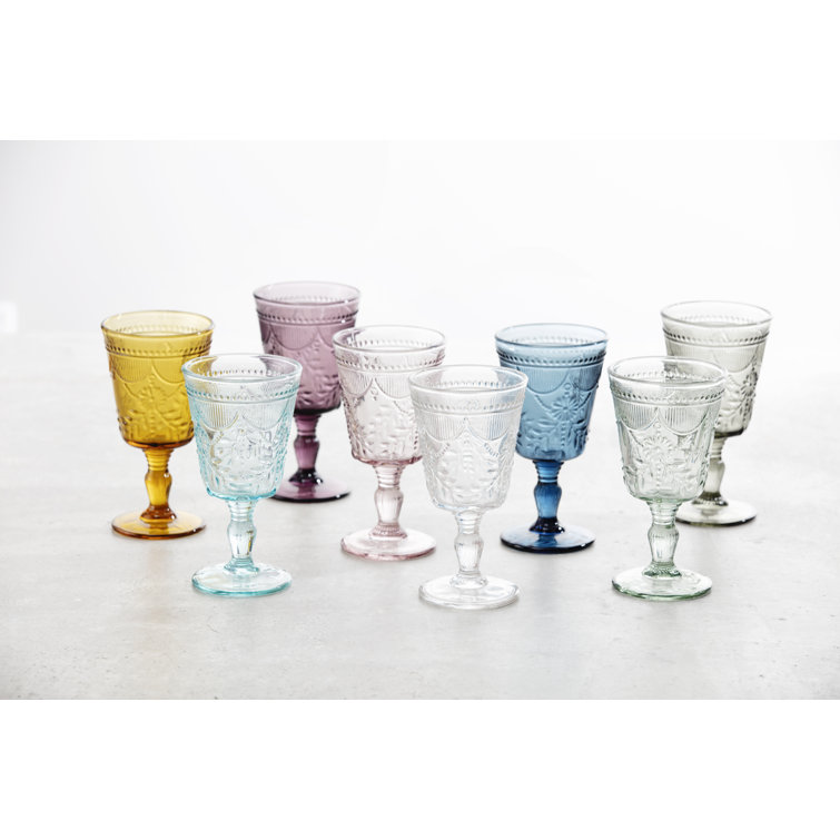 Amber 10oz Abstract Design Glass Goblet Set of 6