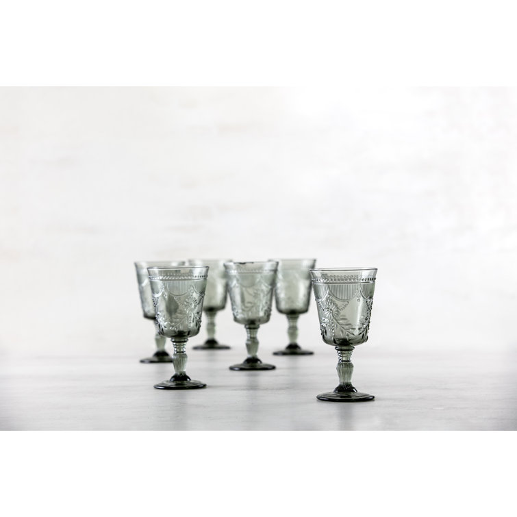 Amber 10oz Abstract Design Glass Goblet Set of 6
