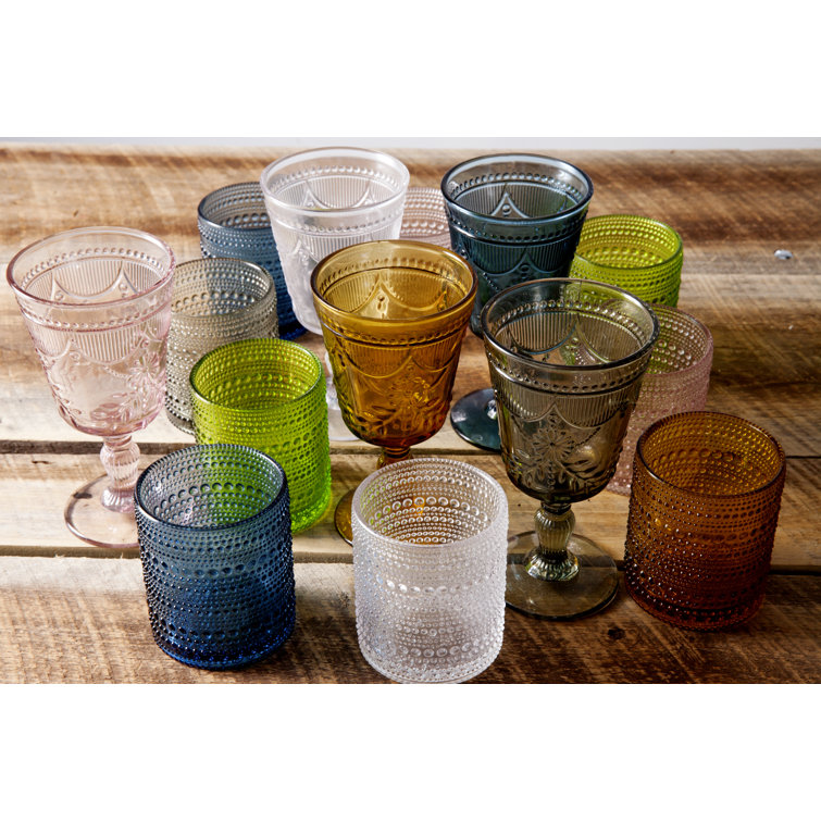 Amber 10oz Abstract Design Glass Goblet Set of 6