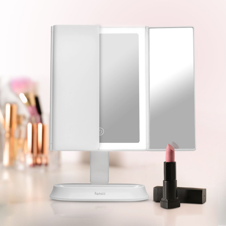White LED Trifold Magnifying Makeup Mirror with Touch Sensor