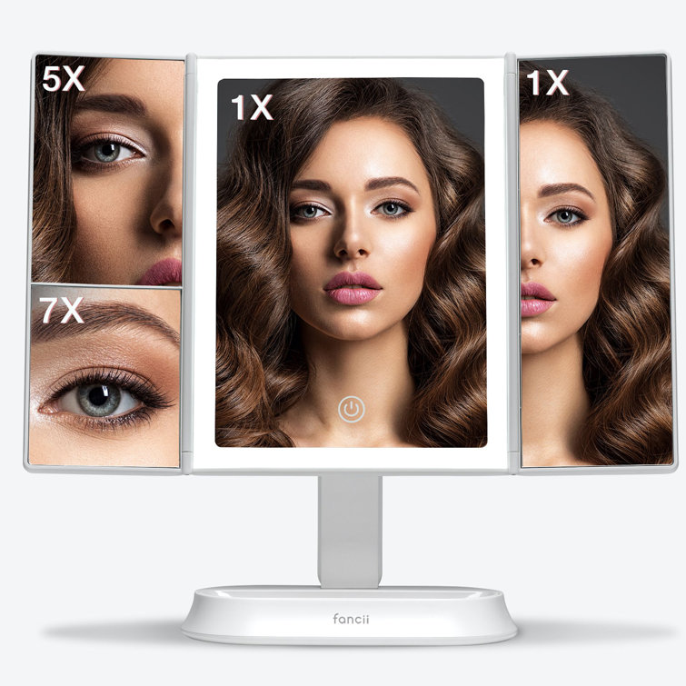 White LED Trifold Magnifying Makeup Mirror with Touch Sensor