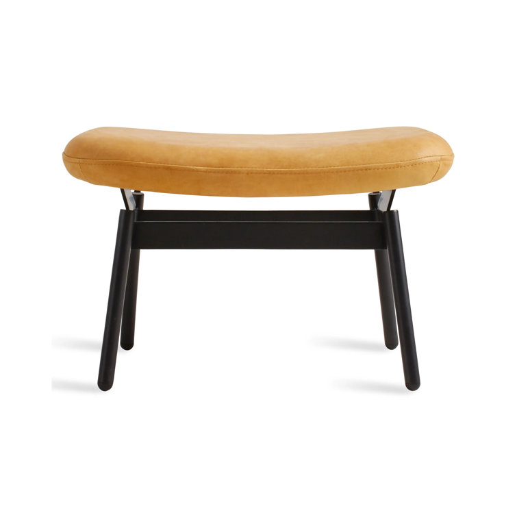 Camel Genuine Leather Ottoman with Black Steel Legs