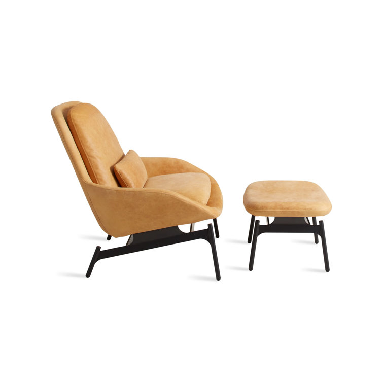 Camel Genuine Leather Ottoman with Black Steel Legs