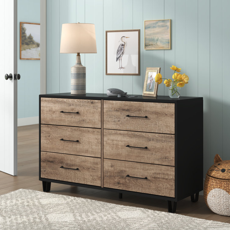 Weathered Oak and Matte Black Farmhouse Double Dresser