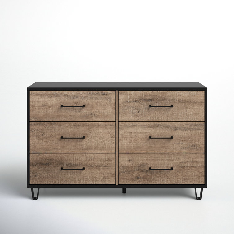 Weathered Oak and Matte Black Farmhouse Double Dresser