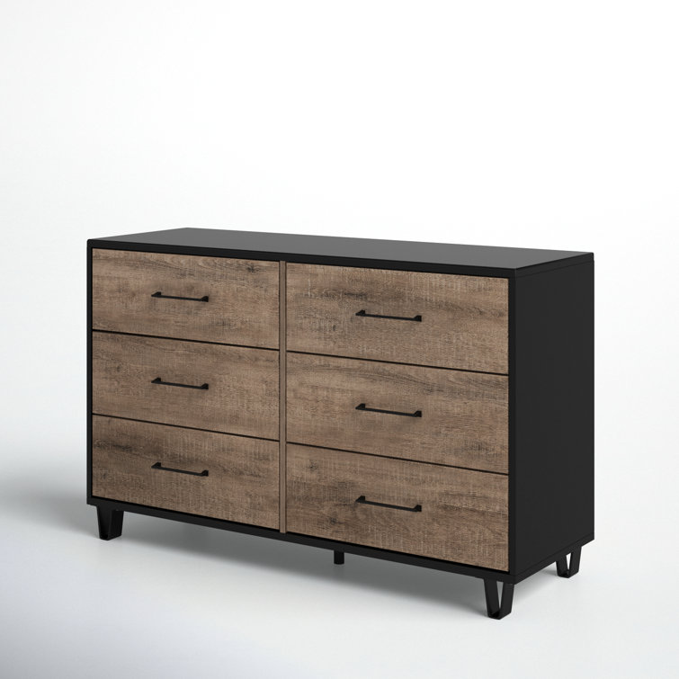Weathered Oak and Matte Black Farmhouse Double Dresser