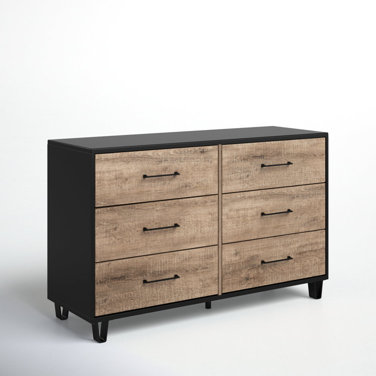 Weathered Oak and Matte Black Farmhouse Double Dresser