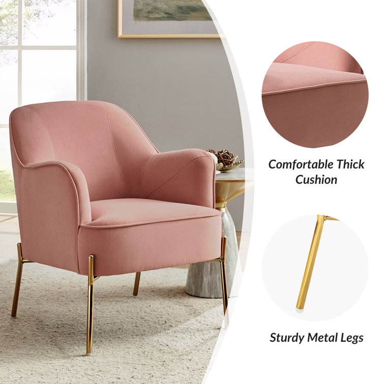 Pink Velvet Swivel Accent Chair with Metal Frame