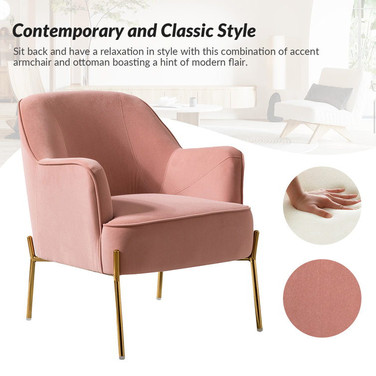 Pink Velvet Swivel Accent Chair with Metal Frame
