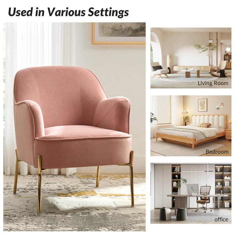 Pink Velvet Swivel Accent Chair with Metal Frame
