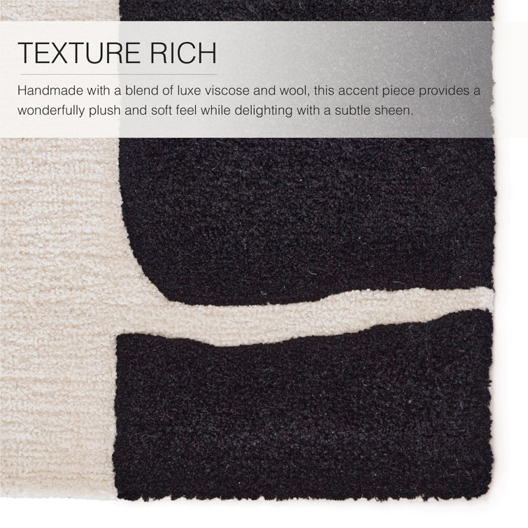 Black and Cream Abstract Handmade Wool Rug 8' x 10'