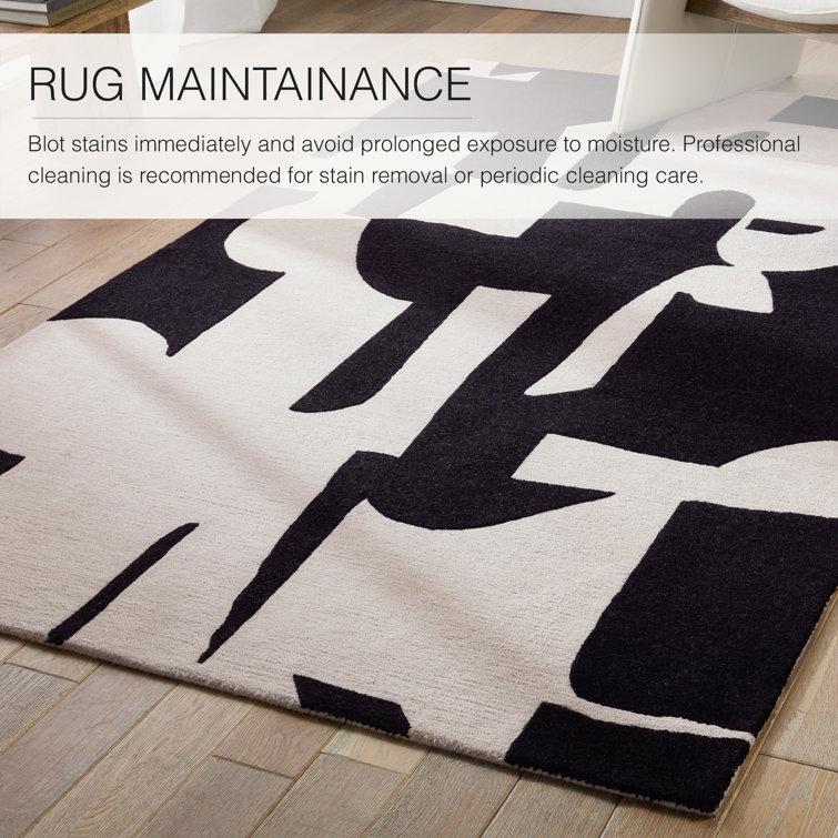 Black and Cream Abstract Handmade Wool Rug 8' x 10'