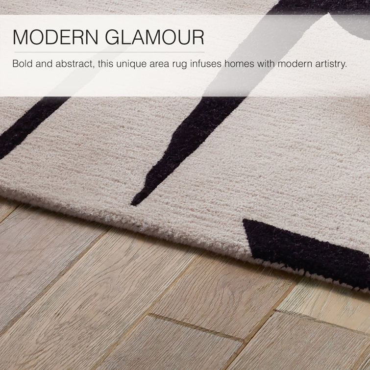 Black and Cream Abstract Handmade Wool Rug 8' x 10'